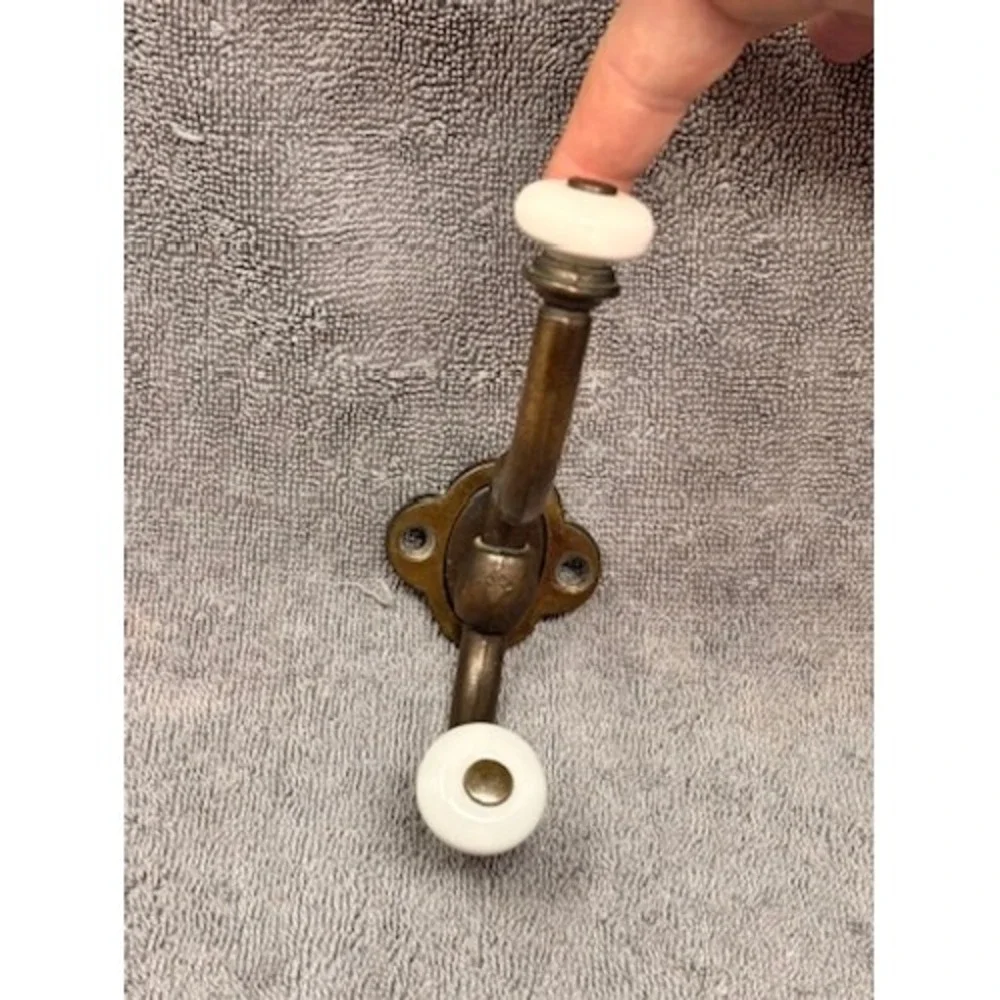 Vintage Brass Double Wall Hook with White Ceramic Ball Finials Taiwan